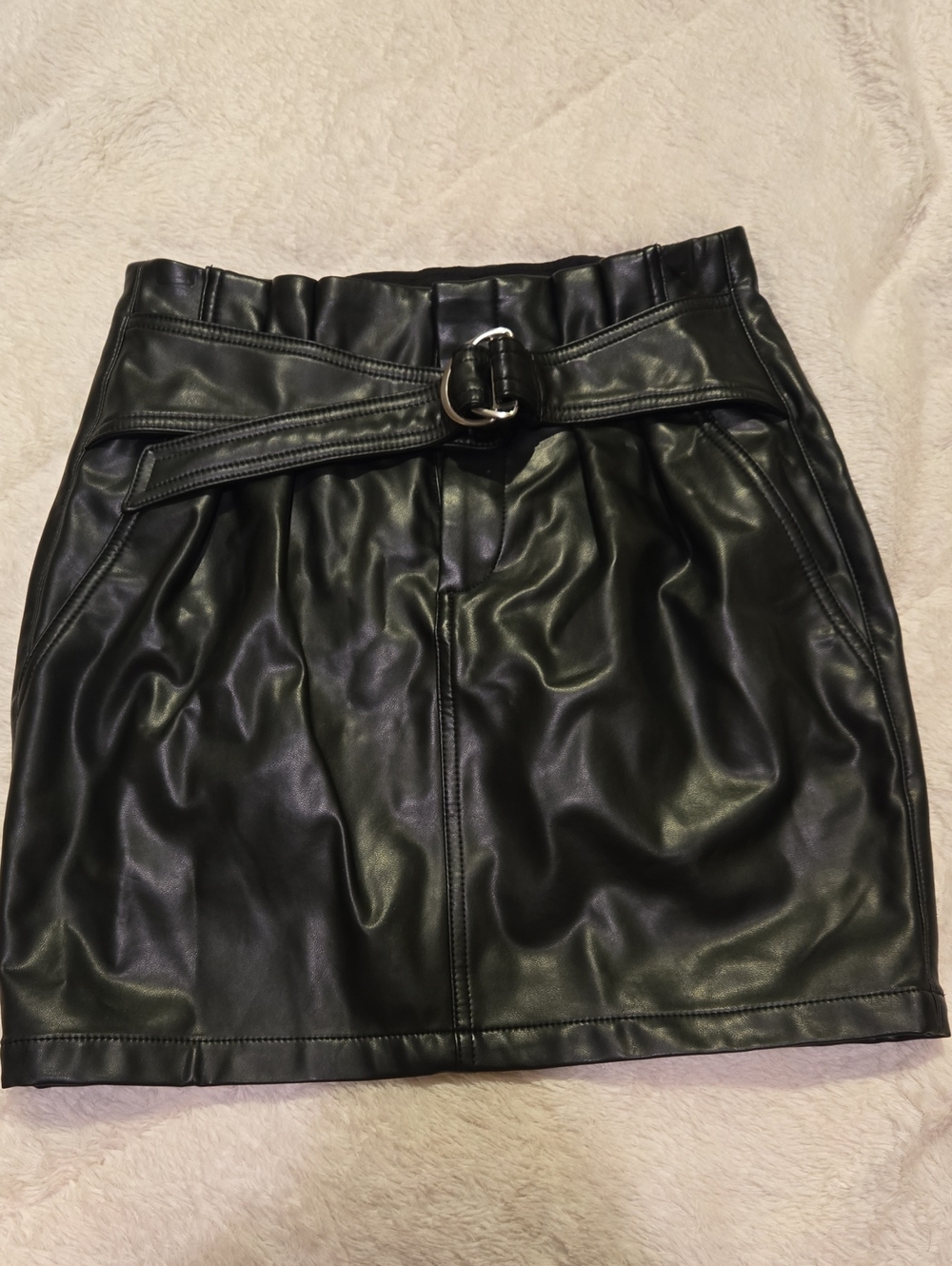 Express Black Faux Leather Belted Mini Skirt